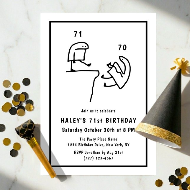 Invitación Chiste Meme Humor Simple Cumpleaños 71 Negro Blanc (Subido por el creador)