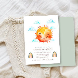 Invitación Chistoso Abaño de Bebé Boho Amanecer Acuarela Amar