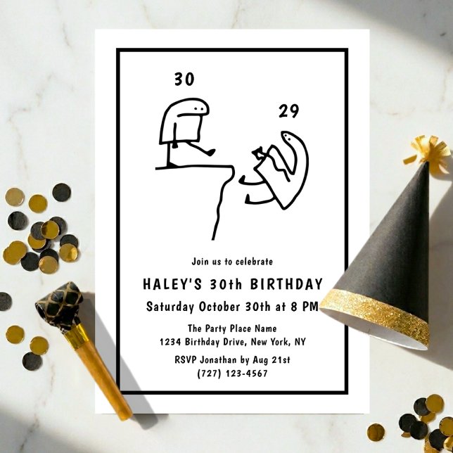 Invitación Chistoso Humor De Meme Simple Cumpleaños 30 Negro  (Subido por el creador)