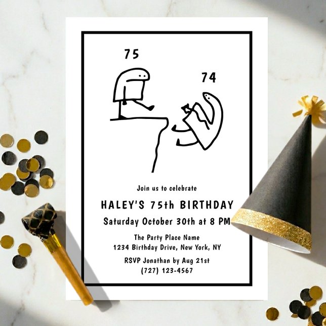 Invitación Chistoso Humor de Meme Simple Cumpleaños 75 Negro  (Subido por el creador)