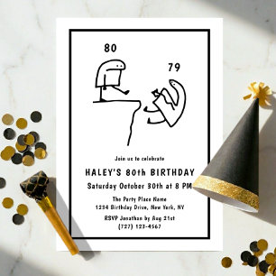Invitación Chistoso Meme Humor Simple Cumpleaños 80 Negro Bla