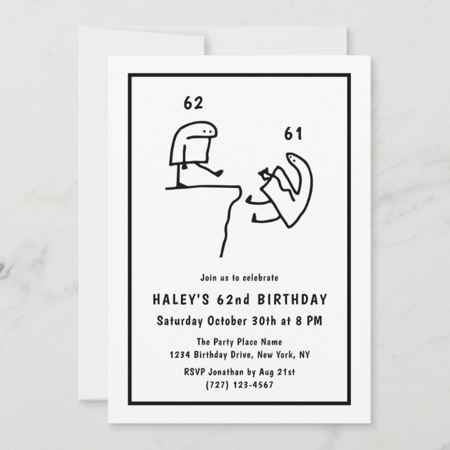 Invitación Chistoso Meme Humor Simple Negro Blanco Cumpleaños (Anverso)