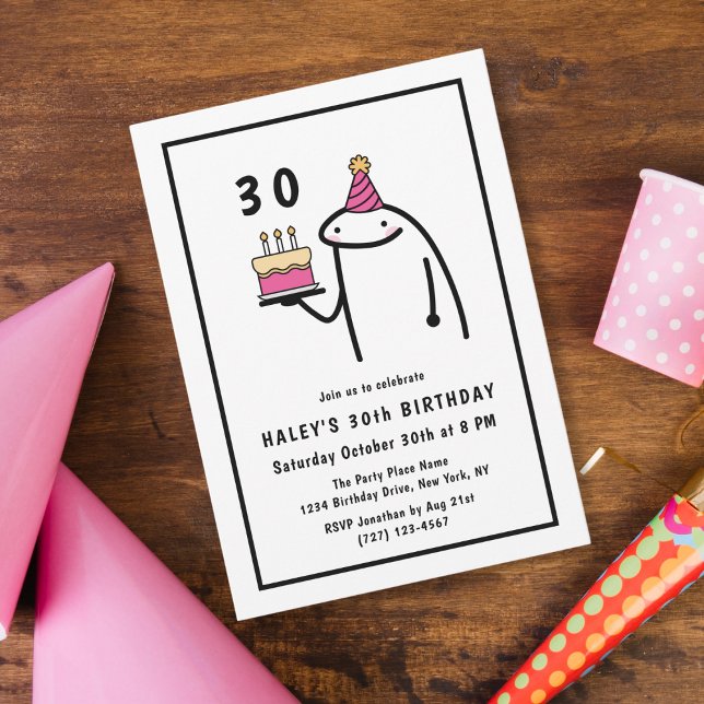 Invitación Chistoso Meme Simple Blanco y Negro Cumpleaños 30 (Subido por el creador)