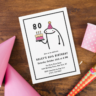 Invitación Chistoso Meme Simple Cumpleaños 80 en Blanco y Neg