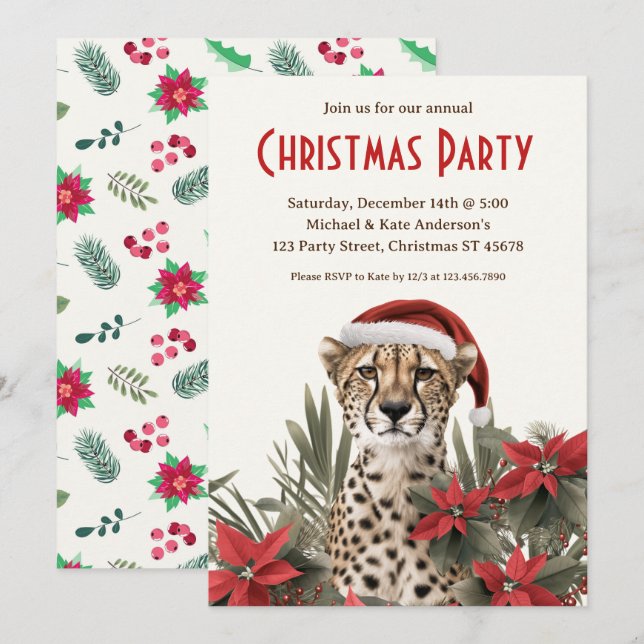 Invitación Chita en un Fiesta de Navidades de Santa Hat Poins (Anverso / Reverso)