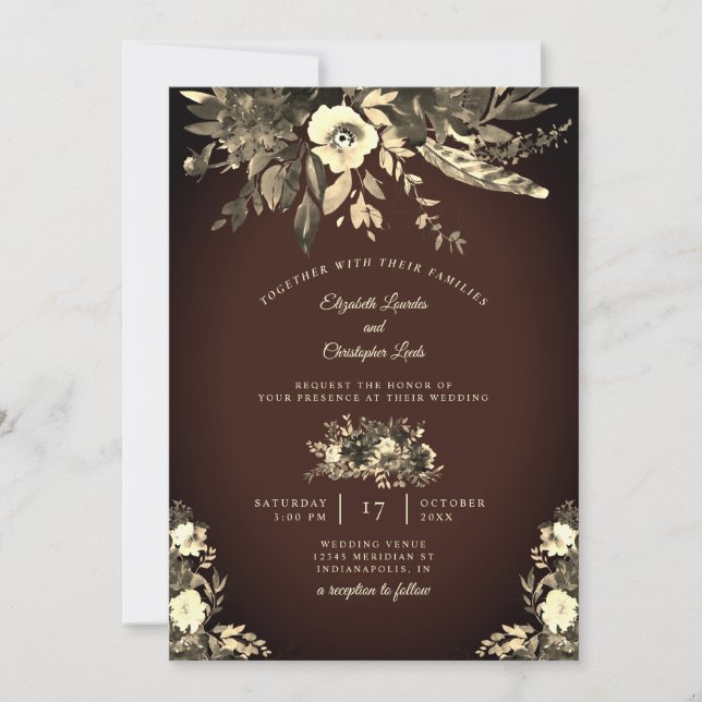 Invitación Chocolate Boda de flores secas de otoño (Anverso)