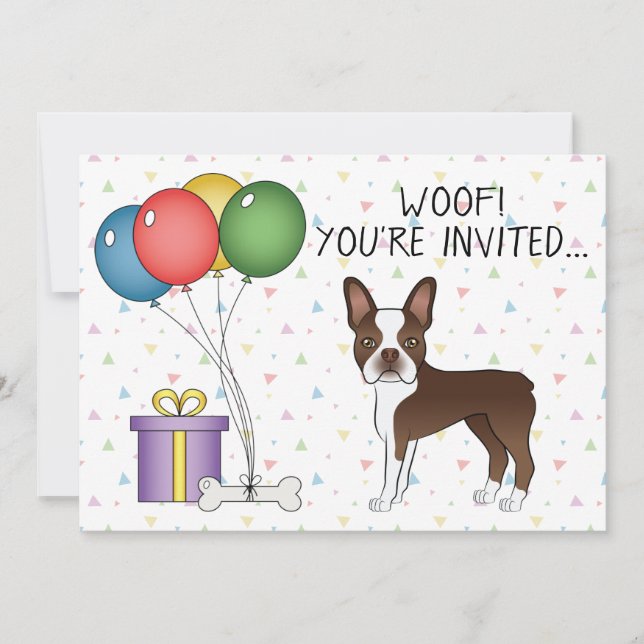 Invitación Chocolate Brown Boston Terrier Cute Dog - Cumpleañ (Anverso)