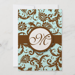 Invitación Chocolate Brown Damask Aqua