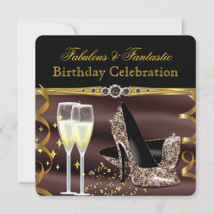 Invitación Chocolate Brown Gold Fabulous Heels Fiesta de cump