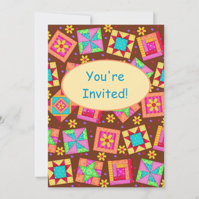 Invitación Chocolate Brown Patchwork QuilBlock Art (Anverso)