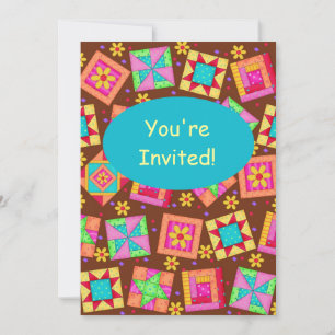 Invitación Chocolate Brown Patchwork QuilBlock Art