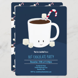 Invitación Chocolate caliente Cocoa Azul blanco Fiesta Navida
