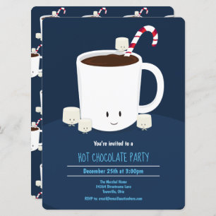 Invitación Chocolate caliente Cocoa Azul blanco Fiesta Navida