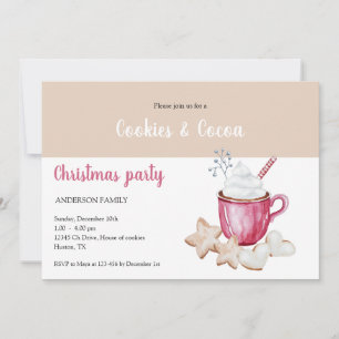 Invitación Chocolate Caliente De Navidad Y Galletas Acuarela