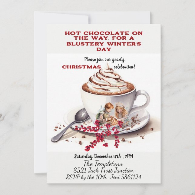 Invitación Chocolate caliente y jengibre niños de la casa (Anverso)