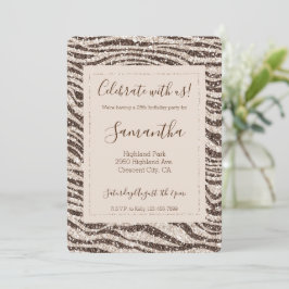 Invitación Chocolate crema marrón Rubor Purpurina cebra