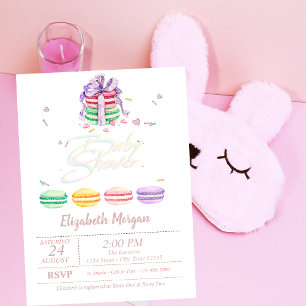 Invitación Chocolate de agua Macarons Franceses Rayas Baby Sh