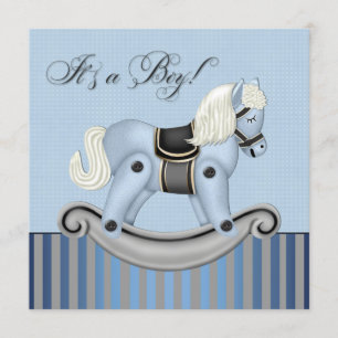 Invitación Chocolate de Bebé de Caballo Mecedor Negro y Azul
