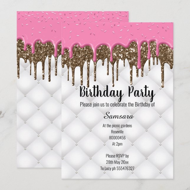 INVITACIÓN CHOCOLATE DE COLOR ROSA TODO EL CUMPLEAÑOS 2 (Anverso / Reverso)
