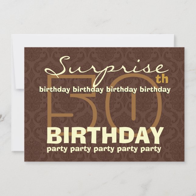 Invitación Chocolate de cumpleaños 50º SUPRISE y Oro W044A (Anverso)
