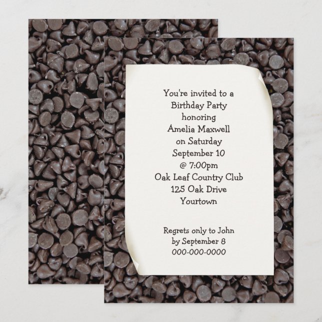Invitación Chocolate de fiesta de cumpleaños (Anverso / Reverso)