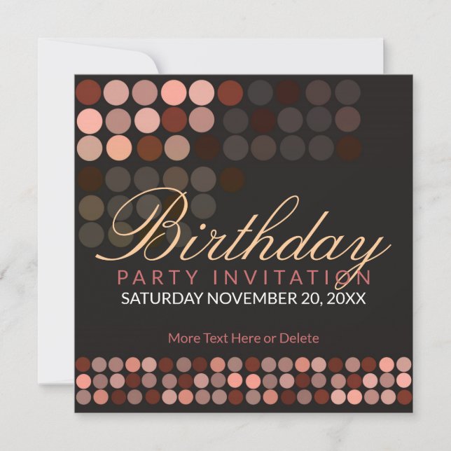 Invitación Chocolate Dots Stylish Disco Fiesta Cumpleaños Inv (Anverso)