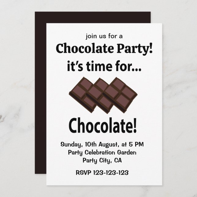 Invitación Chocolate Es Hora de la Fiesta de Chocolate (Anverso / Reverso)