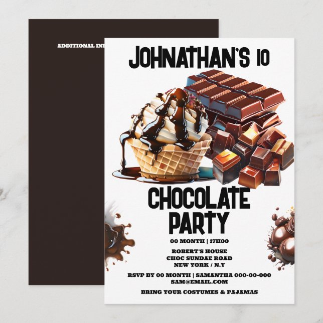 Invitación Chocolate fiesta postre de verano helado waffle (Anverso / Reverso)
