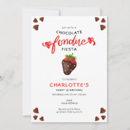 Invitación Chocolate Fondue Fiesta Strawberry Hearts Cumpleañ
