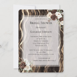 Invitación Chocolate Gold Swirls Floral Bridal Shower