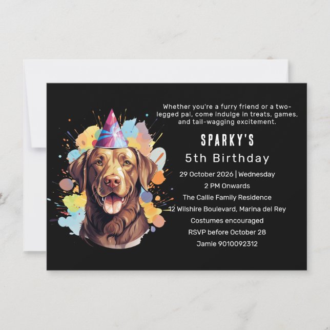Invitación Chocolate Labrador Paw-ty: Un Bash de Cumpleaños (Anverso)