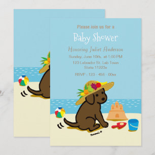 Invitación Chocolate Labrador Puppy Straw Gorra Baby Shower