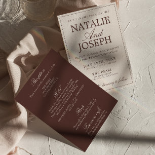Invitación Chocolate marrón dinero antiguo todo en uno boda 