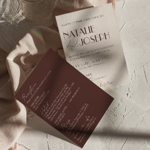 Invitación Chocolate Marrón Elegante Todo En Uno Boda De Dine