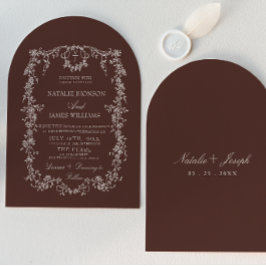 Invitación Chocolate Marrón Floral Antiguo Dinero Arqueado Bo
