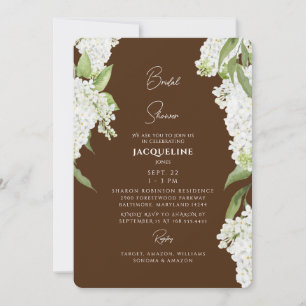 Invitación Chocolate Marrón Hidrangeas Blancas Ducha de novia