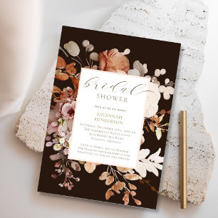 Invitación Chocolate Marrón Terracota Floral Lluvia Nupcial