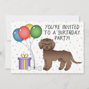 Invitación Chocolate Mini Goldendoodle Cartoon Dog Cumpleaños