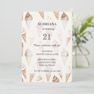 Invitación Chocolate Mocha Vainilla Helado Cones Cumpleaños