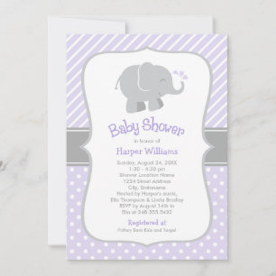 Invitación Chocolate para Bebé Niña Elefante Morado Moderno