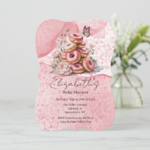 Invitación Chocolate Rosado y Mariposa Floral Niña Baby Showe
