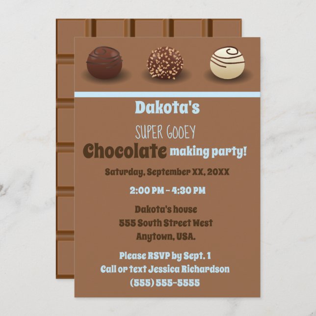 Invitación Chocolate súper dulce que vuelve azul la fiesta de (Anverso / Reverso)