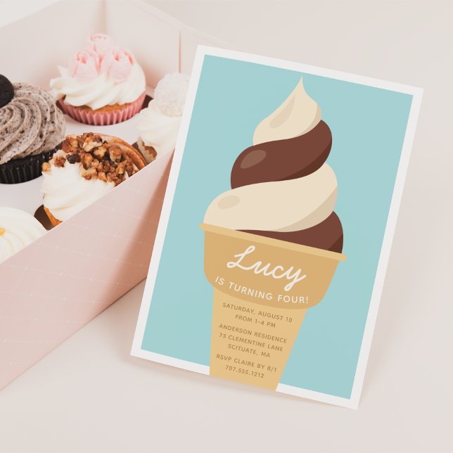 Invitación Chocolate Swirl Cone Hielo Crema Niños Cumpleaños  (Subido por el creador)