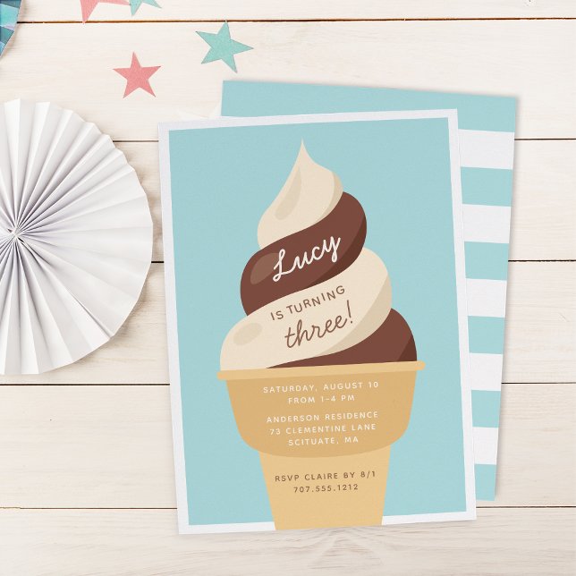 Invitación Chocolate Swirl Hielo Crema Niños Cumpleaños Fiest (Subido por el creador)