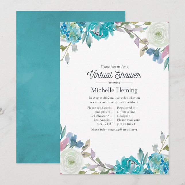Invitación Chocolate Virtual Floral Baby Shower (Anverso / Reverso)