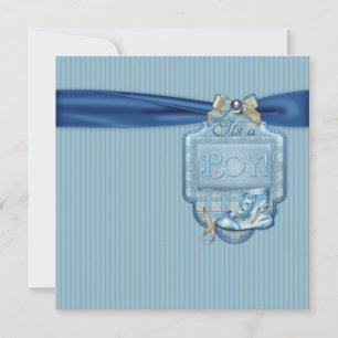 Invitación Chocolate y Azul Fiesta Retro para Baby Shower de 