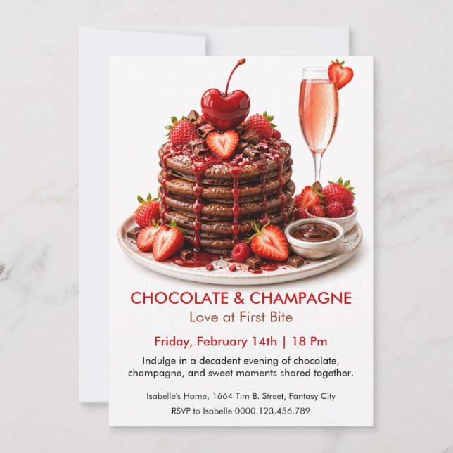 Invitación Chocolate y Champán - Postre Romántico (Anverso)