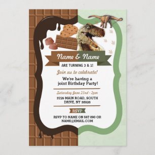 Invitación Chocolate y dinosaurio CUALQUIER EDAD Fiesta conju