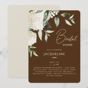 Invitación Chocolate y Hortensias Blancas Crema Baby Shower N