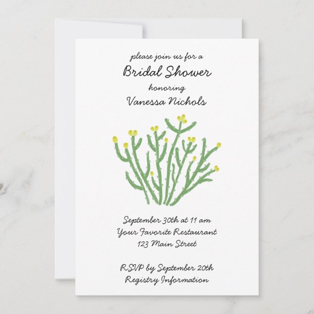Invitación Cholla Cactus Flor Amarilla Despedida de Soltera (Anverso)